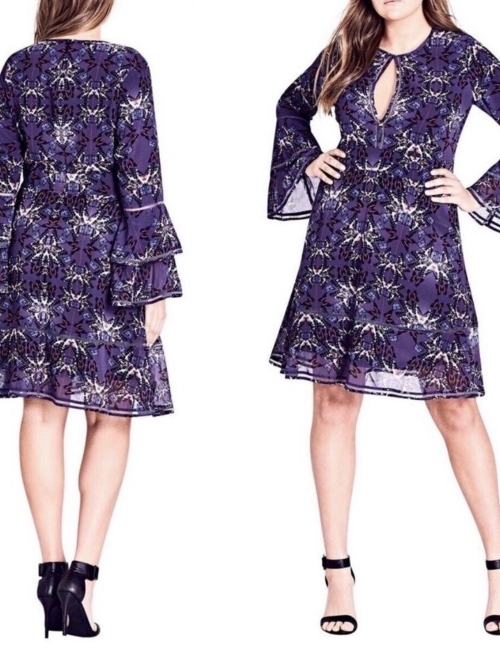 City Chic Butterfly Flare Bell Sleeve A-line Whimsy Midi Dress Plus Size 18